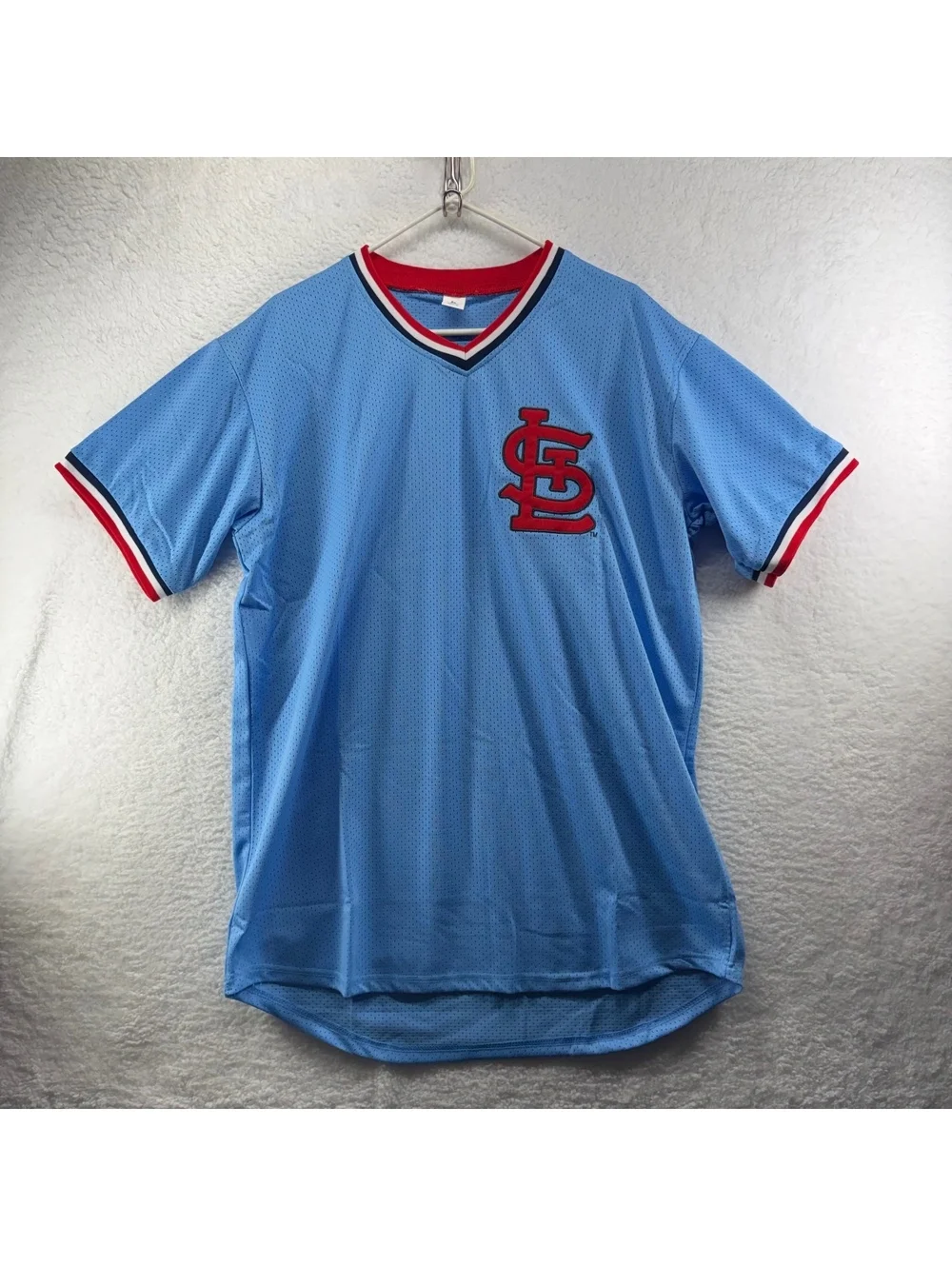 Retro St Louis Cardinals Baby Blue Mesh Jersey V Neck Pullover Mens XL Patch SGA